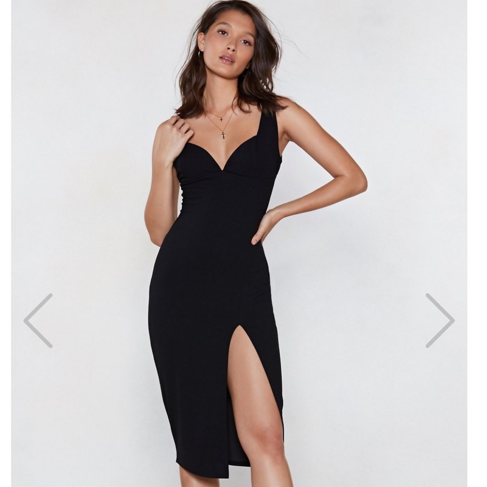Black Plunge Midi Dress